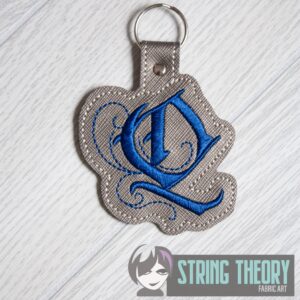 Calligraphy Q Fob ITH in the hoop fob Digital Download for Machine Embroidery Pattern, Design (4×4 Hoop)