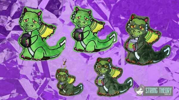 Crunchy the Dragon Stuffie ITH in the hoop Digital Download for Machine Embroidery Pattern, Design (4×4, 5×7, 6×10, 7×11, 8×12 Hoop)