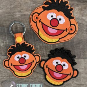 Sesame Street Ernie ITH fob patch bun cover machine embroidery design