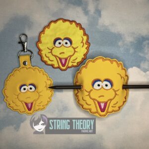 Sesame Street Big Bird ITH bun cover fob patch machine embroidery design