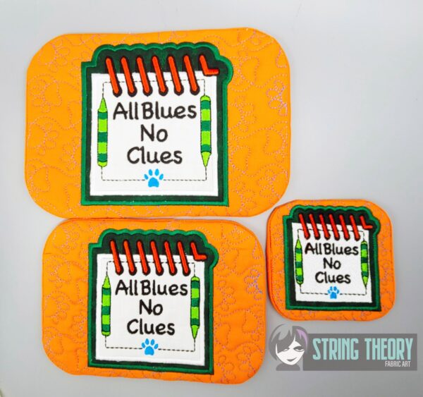 All Blues, No Clues Mug Rug ITH in the hoop Digital Download for Machine Embroidery Pattern, Design (4x4, 5×7, 6×10 Hoop)