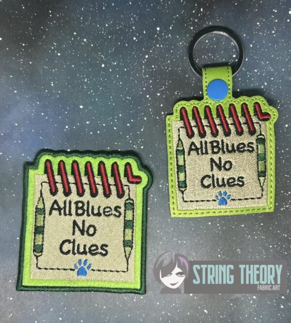 Blues Clues – All Blues, No Clues fob, patch ITH in the hoop Digital Download for Machine Embroidery Pattern, Design (4×4 Hoop)