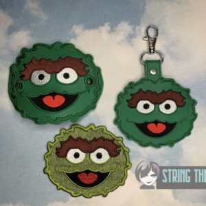 Sesame Street Oscar the Grouch ITH patch bun cover fob machine embroidery design