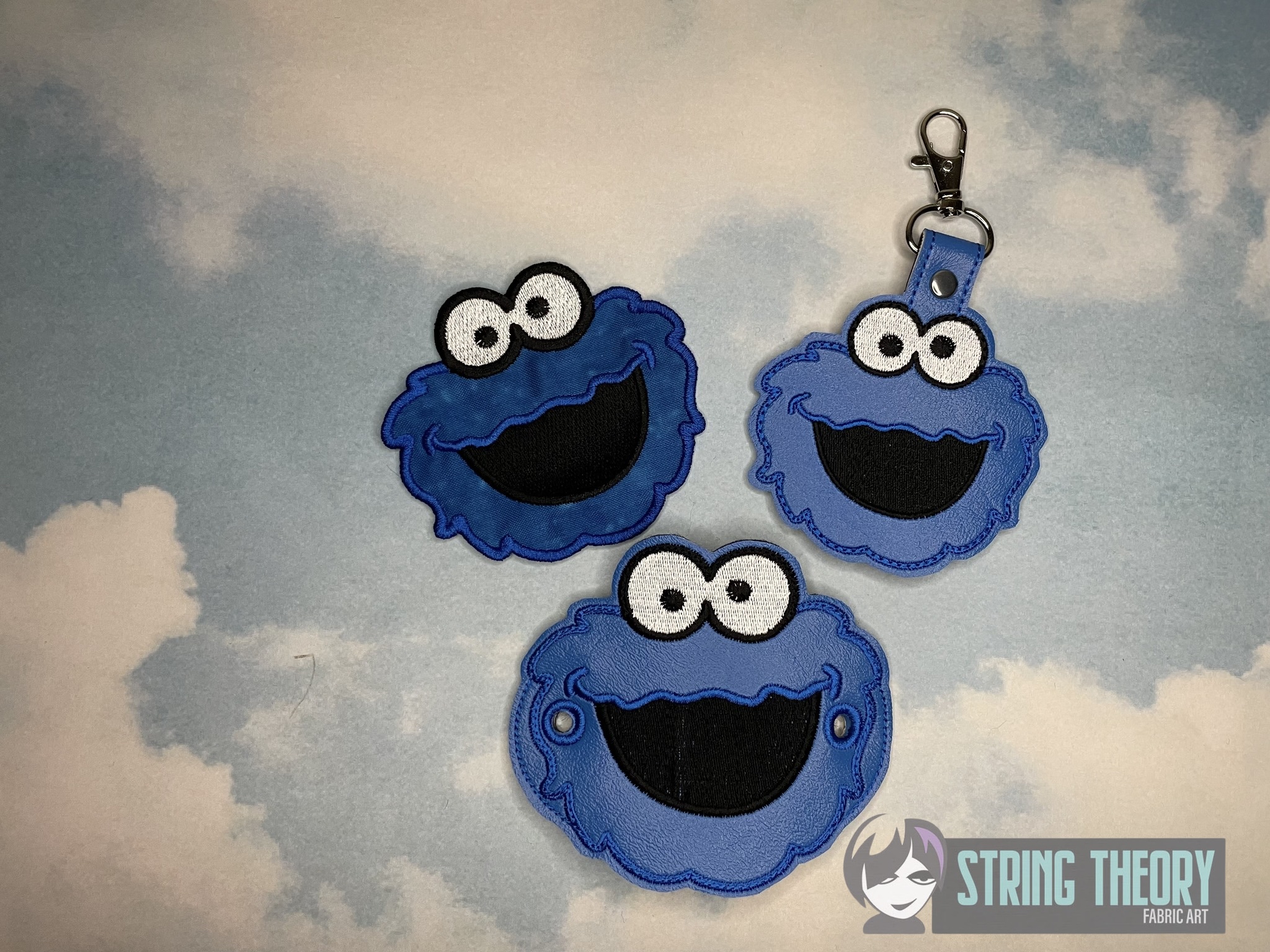 Sesame Street cookie monster ITH patch fob bun cover machine embroidery design