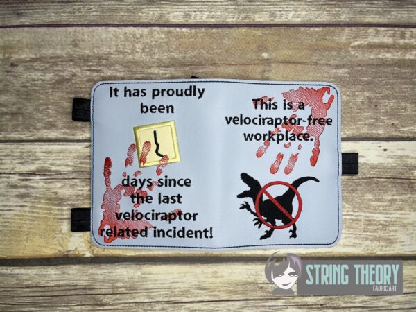 This is a Velociraptor Free Workplace Notebook Cover ITH in the hoop Digital Download for Machine Embroidery Pattern, Design (5×7, 6×10 Hoop)