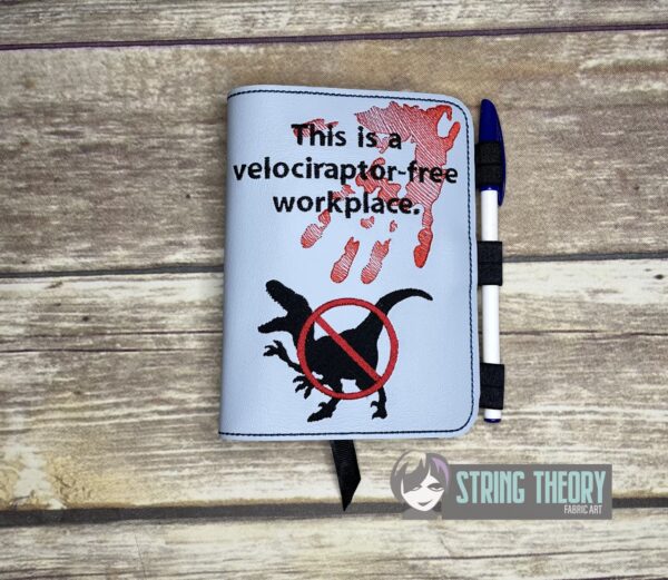 This is a Velociraptor Free Workplace Notebook Cover ITH in the hoop Digital Download for Machine Embroidery Pattern, Design (5×7, 6×10 Hoop) - Image 3