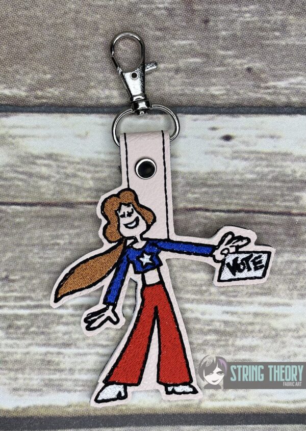 SHR Suffrage Sarah Snap Tab Key Fob  ITH in the hoop fob Digital Download for Machine Embroidery Pattern, Design (4×4 Hoop)