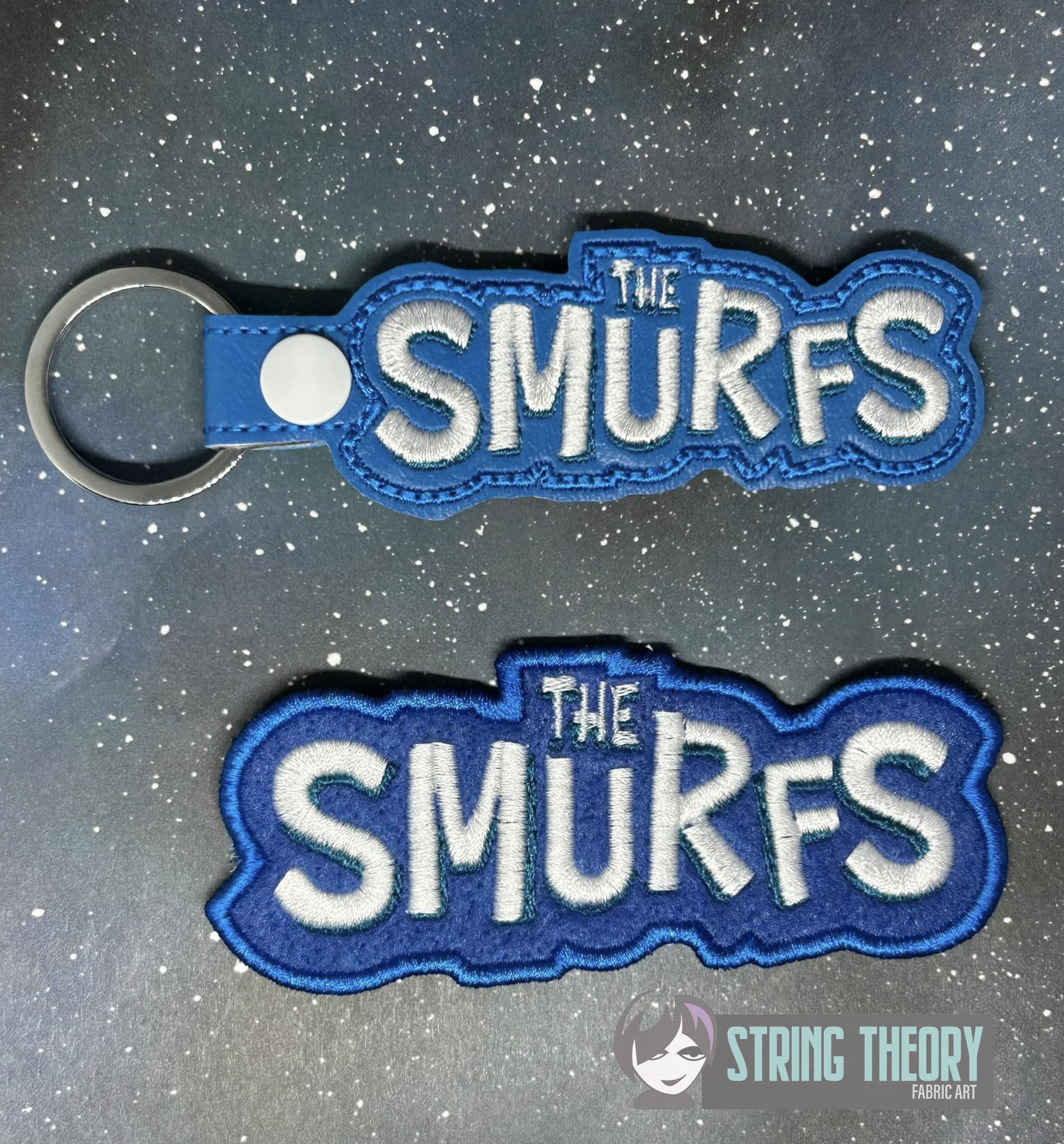 The Smurfs Logo ITH fob patch machine embroidery design