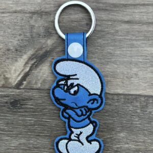 The Smurfs Grouchy Smurf ITH fob machine embroidery design