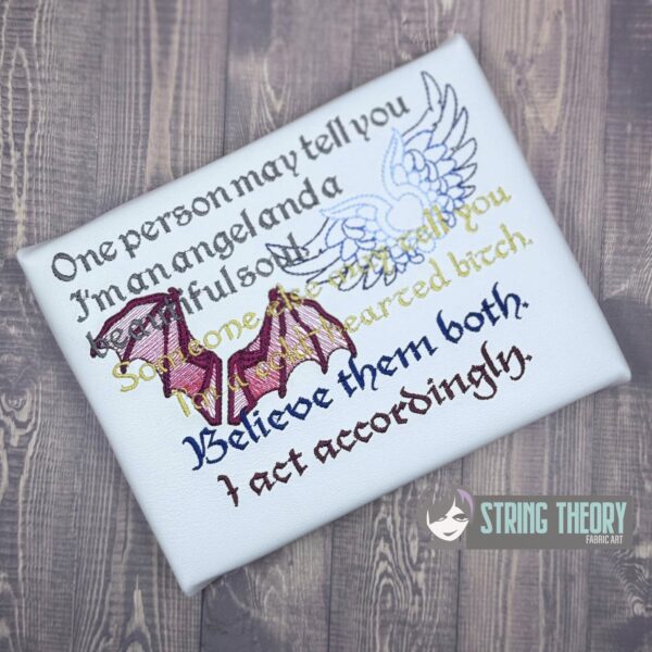 Angel or Bitch - I Act Accordingly Digital Download for Machine Embroidery Pattern, Design (5×7, 6×10, 7×11, 8×12 Hoop) - Image 2