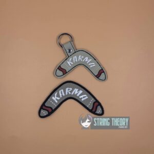 Karma Boomerang fob, patch ITH in the hoop Digital Download for Machine Embroidery Pattern, Design (4×4 Hoop)
