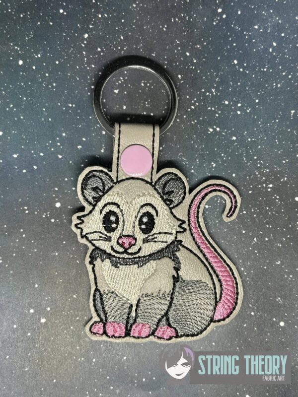 Chibi Possum Oppossum Snap Tab Key Fob ITH in the hoop fob Digital Download for Machine Embroidery Pattern, Design (4×4 Hoop)