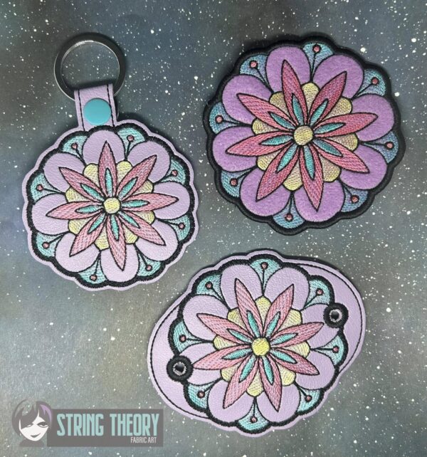Mehndi Flower 4 fob, patch, bun cover ITH in the hoop Digital Download for Machine Embroidery Pattern, Design (4x4 Hoop) - Image 5