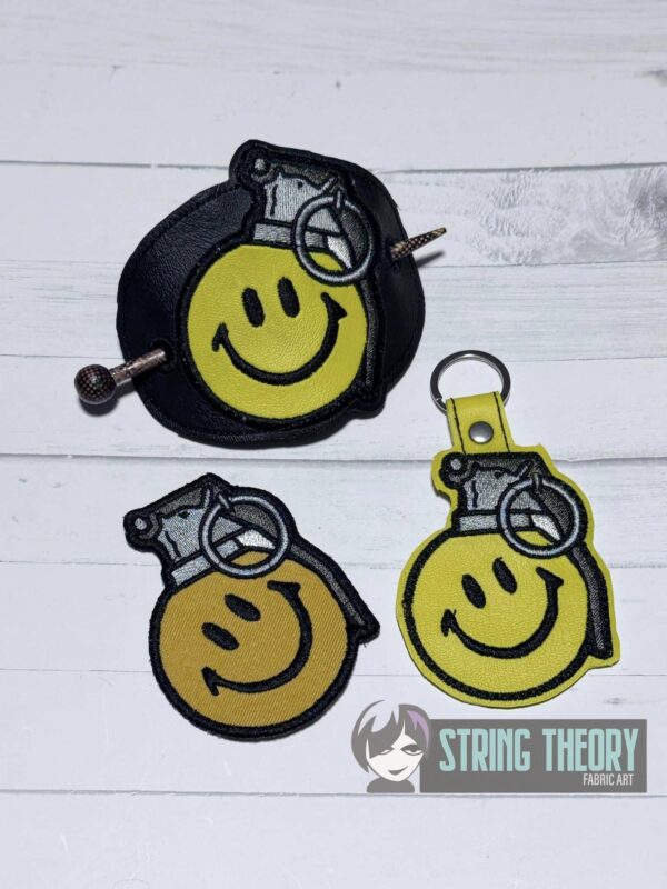 Smile Grenade fob, patch, bun cover ITH in the hoop Digital Download for Machine Embroidery Pattern, Design (4×4 Hoop)