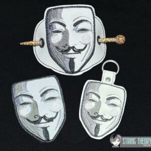 V for Vendetta ITH fob patch bun cover machine embroidery design