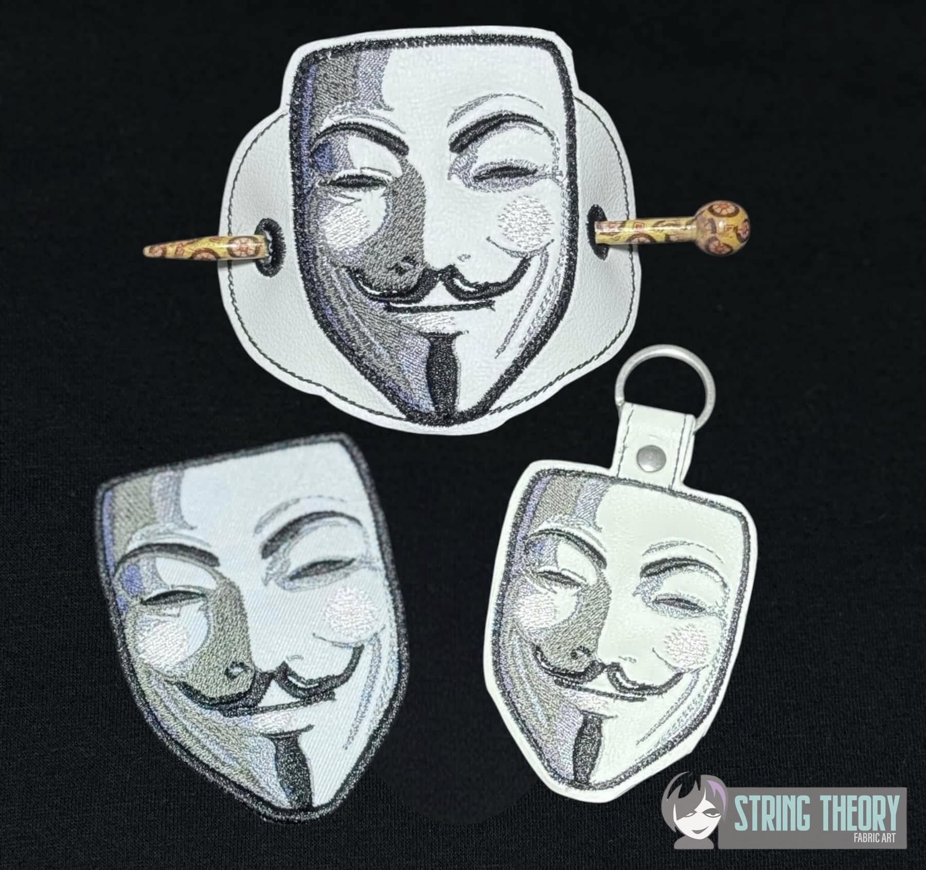 V for Vendetta ITH fob patch bun cover machine embroidery design