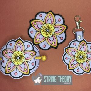 Mehndi Flower 3 fob, patch, bun cover ITH in the hoop Digital Download for Machine Embroidery Pattern, Design (4x4 Hoop)