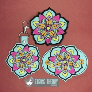 Mehndi Flower 5 fob, patch, bun cover ITH in the hoop Digital Download for Machine Embroidery Pattern, Design (4x4 Hoop)