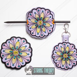 Mehndi Flower 2 fob, patch, bun cover ITH in the hoop Digital Download for Machine Embroidery Pattern, Design (4x4 Hoop)