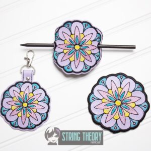 Mehndi Flower 4 fob, patch, bun cover ITH in the hoop Digital Download for Machine Embroidery Pattern, Design (4x4 Hoop)