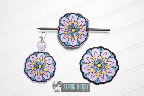 Mehndi Flower 4 fob, patch, bun cover ITH in the hoop Digital Download for Machine Embroidery Pattern, Design (4x4 Hoop)