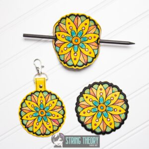 Mehndi Flower 6 fob, patch, bun cover ITH in the hoop Digital Download for Machine Embroidery Pattern, Design (4x4 Hoop)