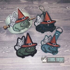 Cottagecore Witch Frog fob, patch, bun cover, Ornament ITH in the hoop Digital Download for Machine Embroidery Pattern, Design (4x4 Hoop)