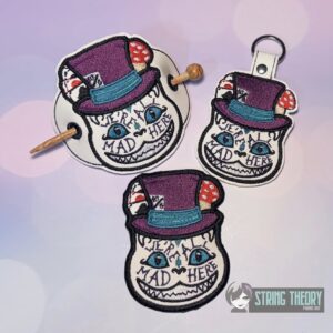 Cheshire Cat We’re All Mad Here fob, patch, bun cover ITH in the hoop Digital Download for Machine Embroidery Pattern, Design (4x4 Hoop)