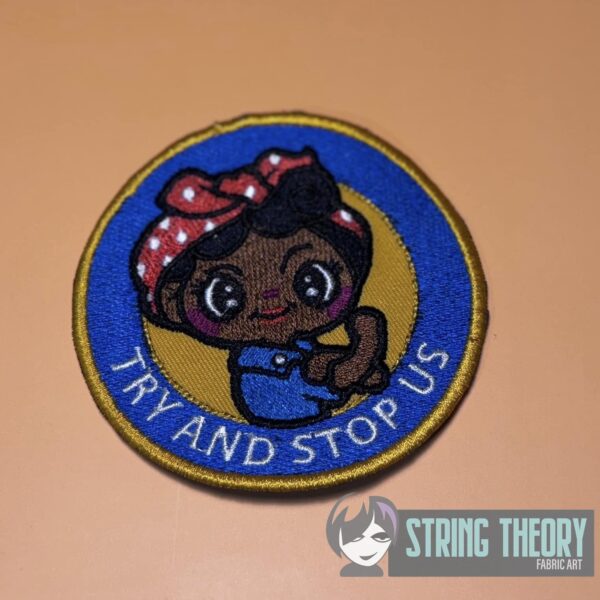 Try and Stop Us - Chibi Rosie the Riveter fob, patch, bun cover ITH in the hoop Digital Download for Machine Embroidery Pattern, Design (4x4 Hoop) - Image 3