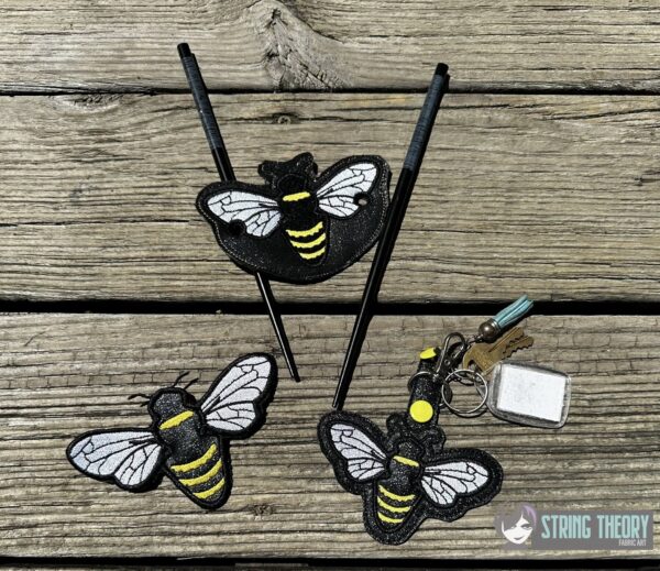 Bee fob, patch, bun cover ITH in the hoop Digital Download for Machine Embroidery Pattern, Design (4x4 Hoop)