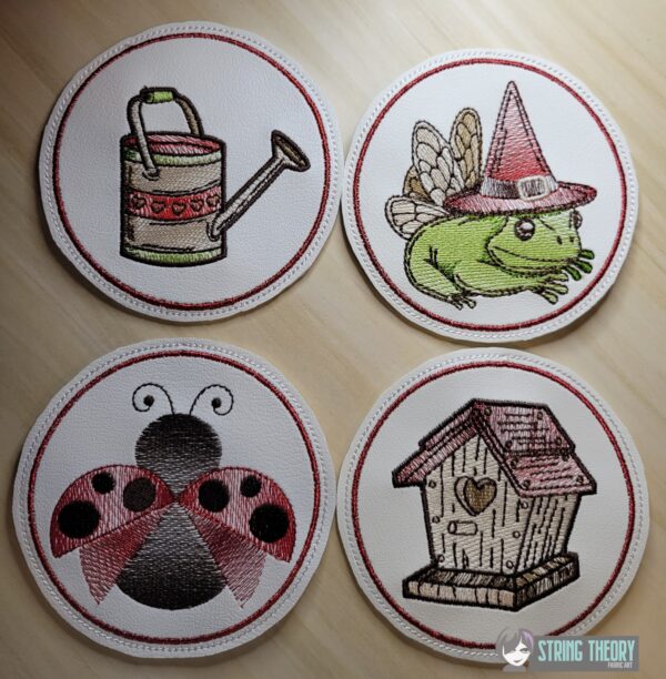 Cottagecore Garden Time Set of Four ITH Coasters in the hoop Digital Download for Machine Embroidery Pattern, Design (4×4 Hoop) - Image 6