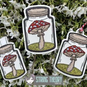 Cottagecore Mushroom Jar fob, patch, Ornament ITH in the hoop Digital Download for Machine Embroidery Pattern, Design (4x4 Hoop)