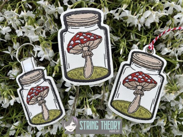 Cottagecore Mushroom Jar fob, patch, Ornament ITH in the hoop Digital Download for Machine Embroidery Pattern, Design (4x4 Hoop)