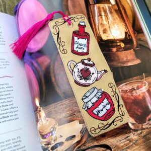 Cottagecore - Tea Time Bookmark ITH in the hoop Digital Download for Machine Embroidery Pattern, Design ( 2ITH 5x7 Hoop)