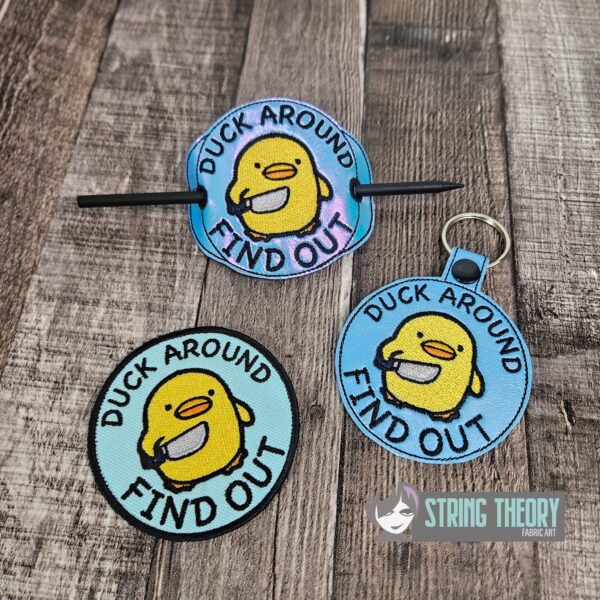 Duck Around, Find Out Chibi Duck fob, patch, bun cover ITH in the hoop Digital Download for Machine Embroidery Pattern, Design (4x4 Hoop)