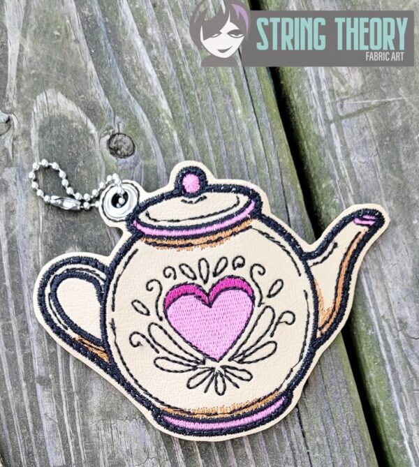 Cottagecore Teapot fob, patch, Ornament ITH in the hoop Digital Download for Machine Embroidery Pattern, Design (4x4 Hoop) - Image 4