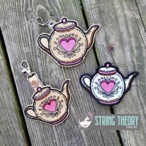 Cottagecore Teapot fob, patch, Ornament ITH in the hoop Digital Download for Machine Embroidery Pattern, Design (4x4 Hoop)