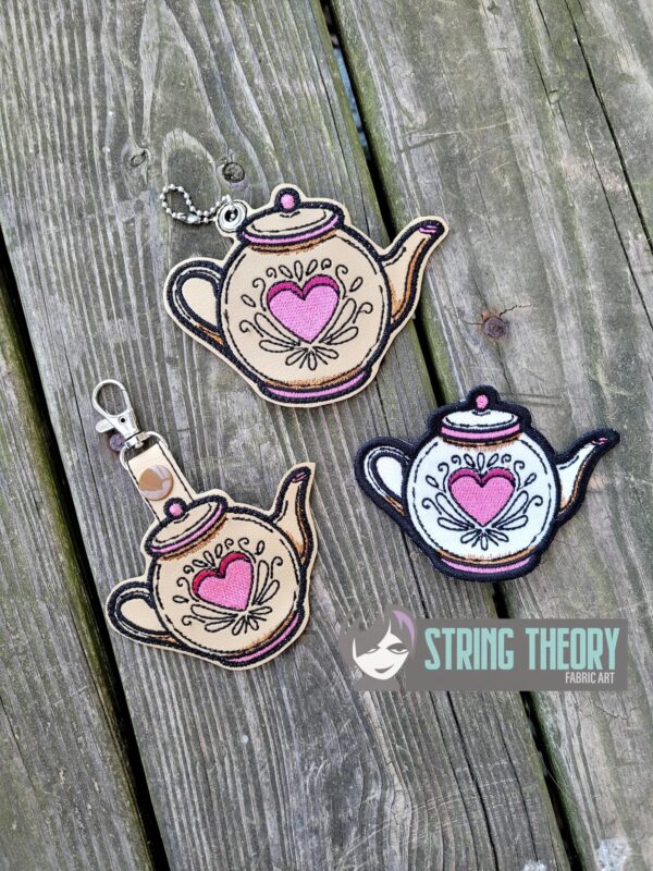 Cottagecore Teapot fob, patch, Ornament ITH in the hoop Digital Download for Machine Embroidery Pattern, Design (4x4 Hoop)