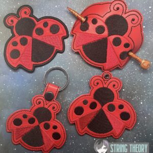 Cottagecore Ladybug Bun Cover, fob, patch, Ornament ITH in the hoop Digital Download for Machine Embroidery Pattern, Design (4x4 Hoop)