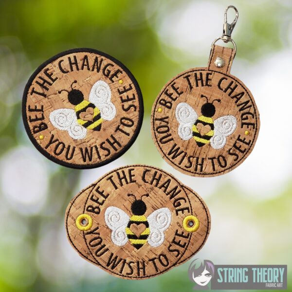 Bee the Change fob, patch, bun cover ITH in the hoop Digital Download for Machine Embroidery Pattern, Design (4x4 Hoop)