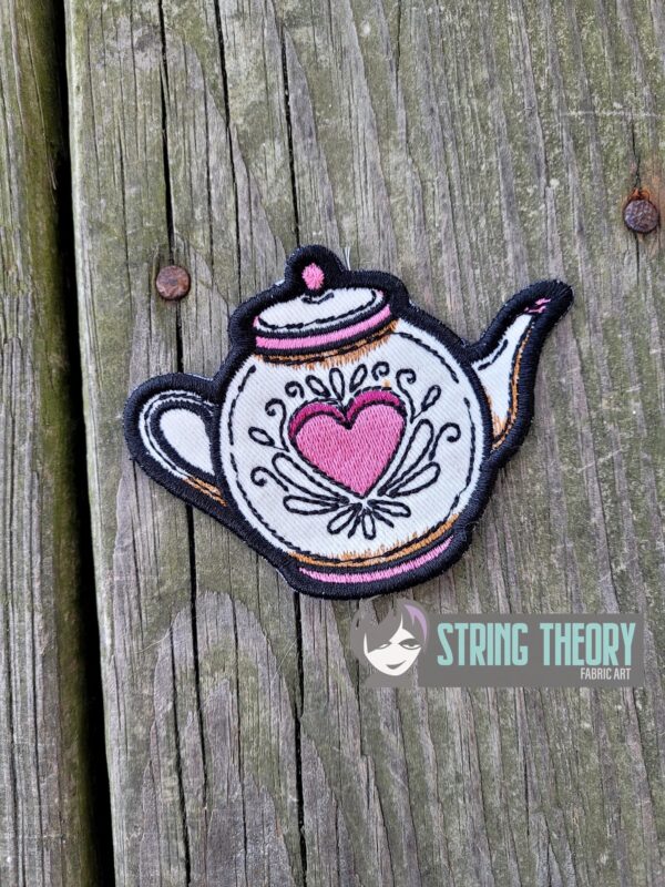 Cottagecore Teapot fob, patch, Ornament ITH in the hoop Digital Download for Machine Embroidery Pattern, Design (4x4 Hoop) - Image 3