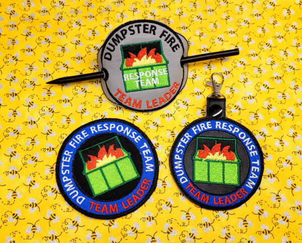 Dumpster Fire Response Team - Team Leader fob, patch, bun cover ITH in the hoop Digital Download for Machine Embroidery Pattern, Design (4×4 Hoop)