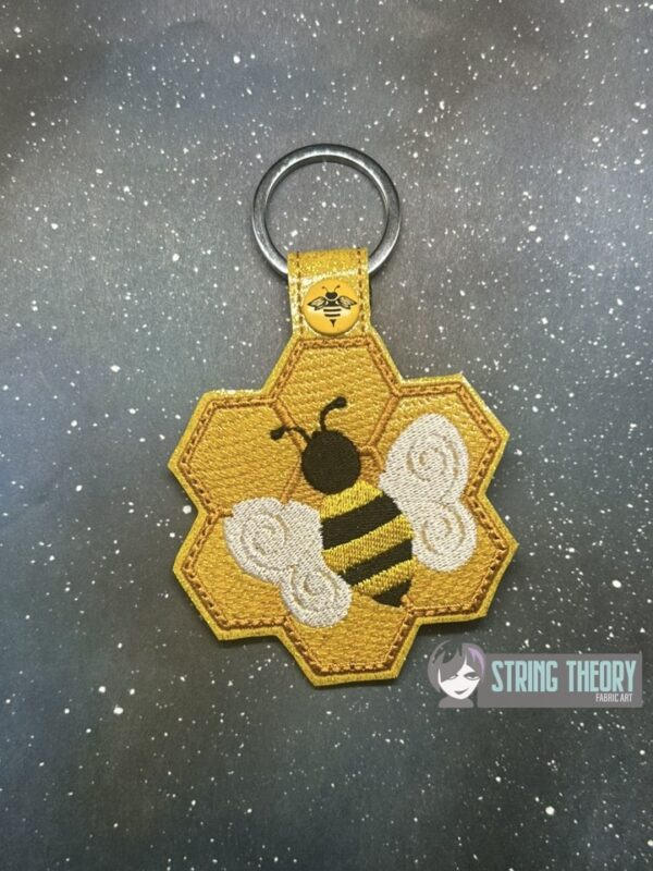Bee & Honeycomb fob, patch, bun cover ITH in the hoop Digital Download for Machine Embroidery Pattern, Design (4x4 Hoop) - Image 2