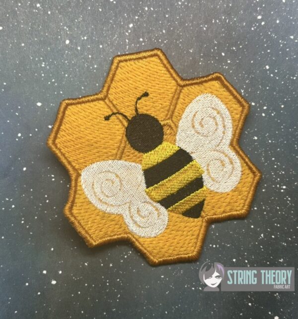 Bee & Honeycomb fob, patch, bun cover ITH in the hoop Digital Download for Machine Embroidery Pattern, Design (4x4 Hoop) - Image 3