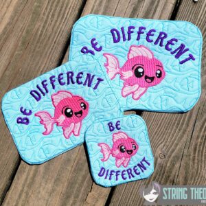 Be Different Mug Rug  ITH in the hoop Digital Download for Machine Embroidery Pattern, Design (4x4, 5×7, 6×10 Hoop)