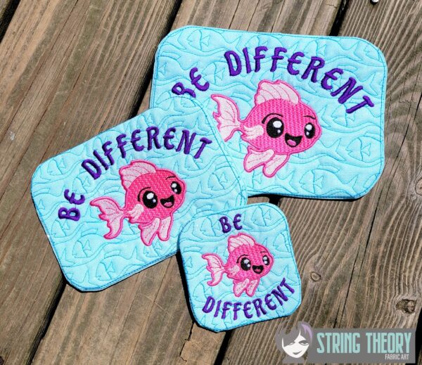 Be Different Mug Rug  ITH in the hoop Digital Download for Machine Embroidery Pattern, Design (4x4, 5×7, 6×10 Hoop)