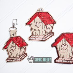 Cottagecore Birdhouse fob, patch, Ornament ITH in the hoop Digital Download for Machine Embroidery Pattern, Design (4x4 Hoop)