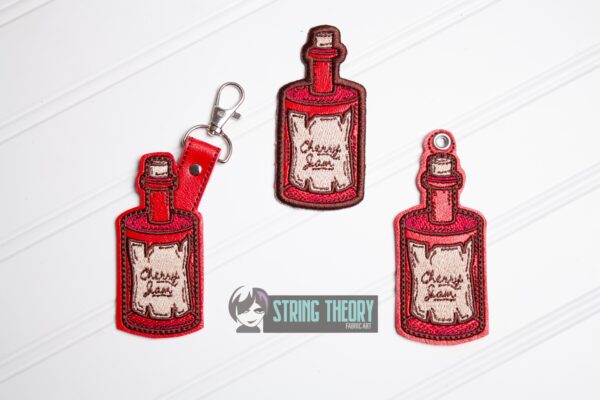 Cottagecore Cherry Jam fob, patch, Ornament ITH in the hoop Digital Download for Machine Embroidery Pattern, Design (4x4 Hoop)