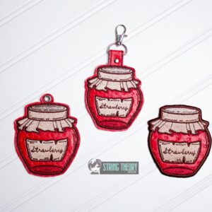 Cottagecore Strawberry Jar fob, patch, Ornament ITH in the hoop Digital Download for Machine Embroidery Pattern, Design (4x4 Hoop)