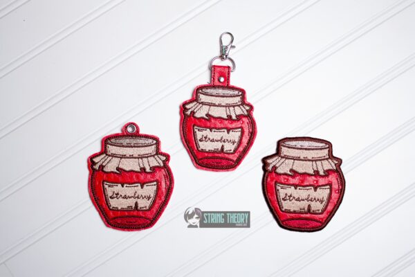 Cottagecore Strawberry Jar fob, patch, Ornament ITH in the hoop Digital Download for Machine Embroidery Pattern, Design (4x4 Hoop)